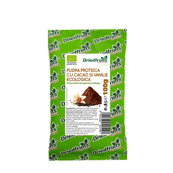 Pudra proteica cu cacao si vanilie BIO Driedfruits – 100 g Dried Fruits Pudre Nutritive
